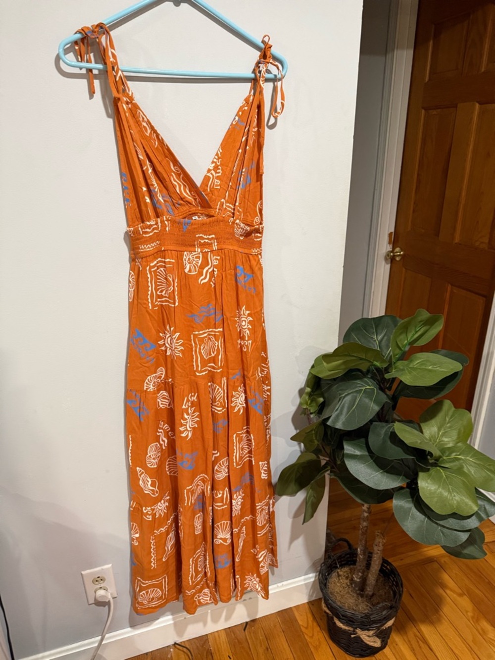 Patrons of Peace Rust Maxi Dress with White & Blue Boho Motif - Picture 5 of 10
